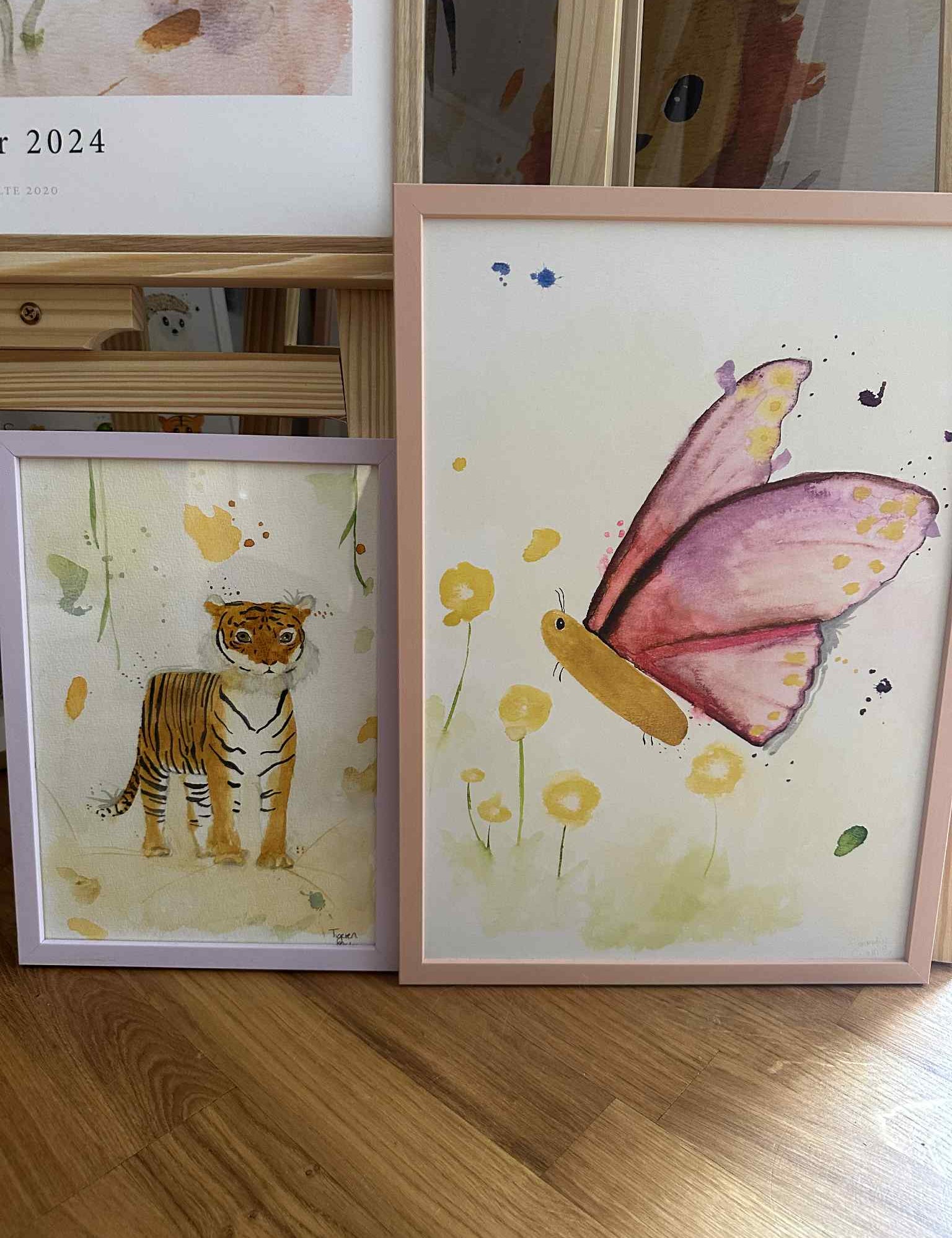 Børne tiger plakat og børne sommerfugl plakat
