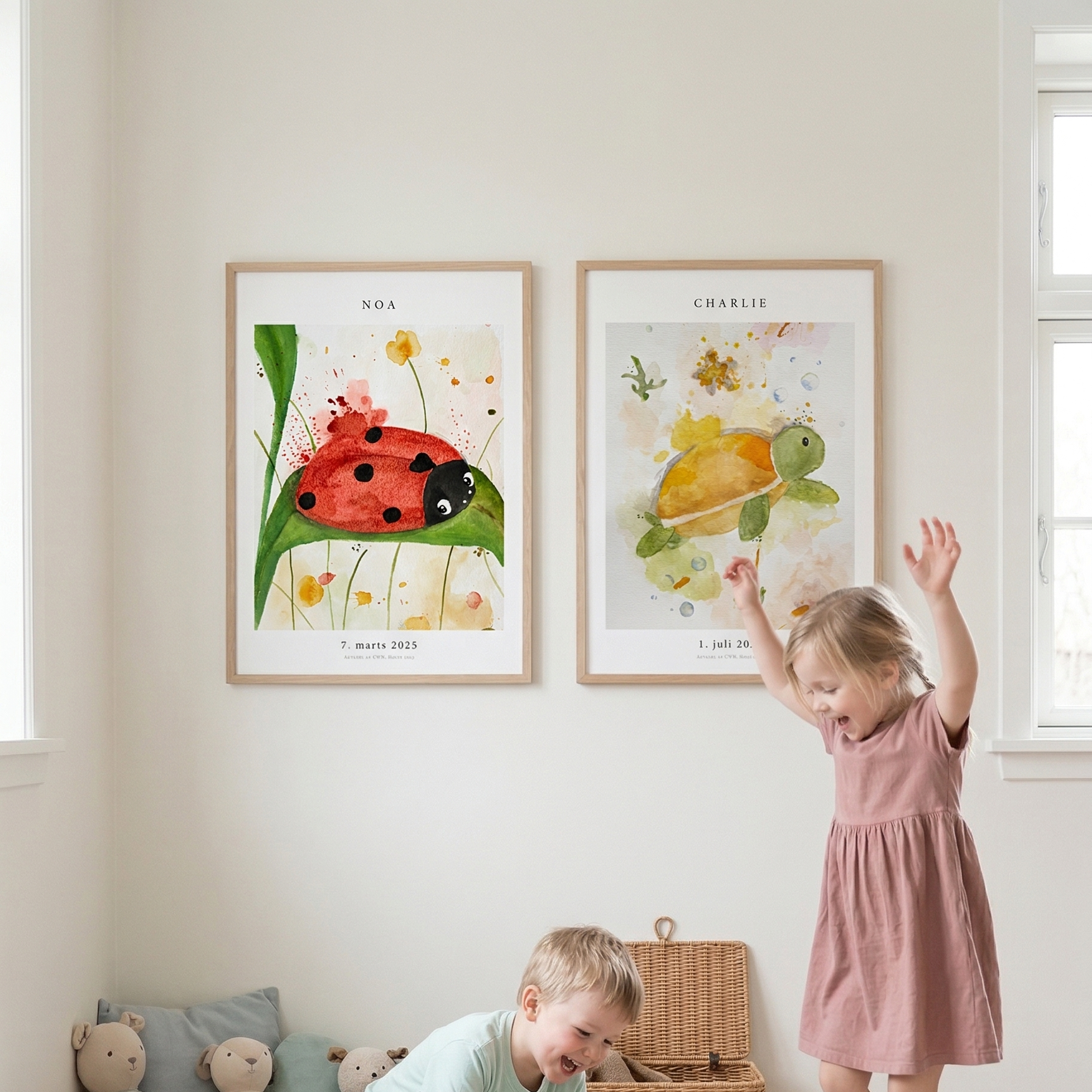 Navneplakat med mariehøne og navneplakat med skildpadde